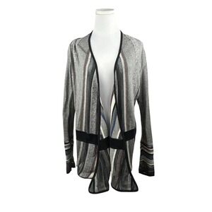 Nic & Zoe Cardigan Womens L Grey Black‎ Silver Stripes Semi Sheer Open Front